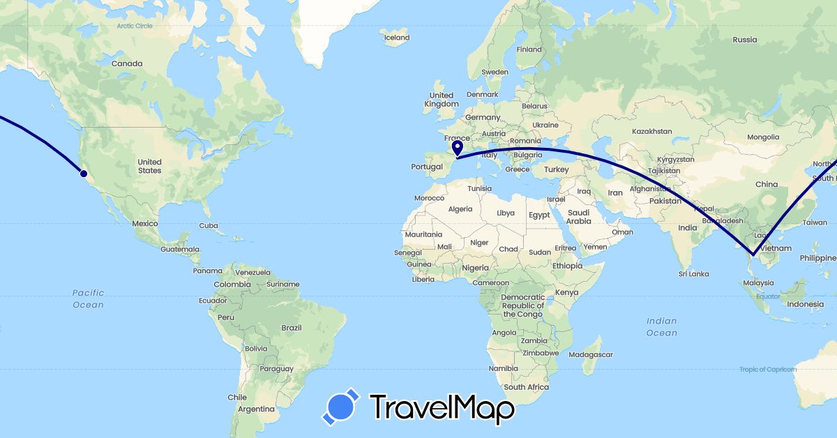 TravelMap itinerary: driving in Spain, Thailand, United States (Asia, Europe, North America)